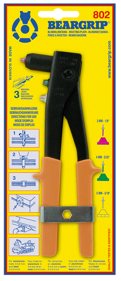 Заклепник ручний для заклепок  2,4-5 мм, серія 802 SPAG з пружиною, Beargrip (Словакія)