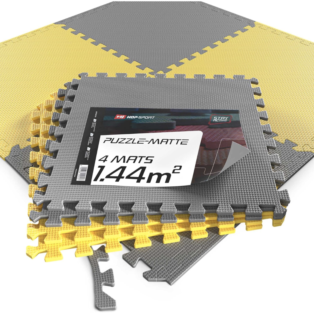 Мат-пазл Hop-Sport EVA 1см HS-A010PM - 4 частин жовто-сірий, фото 1