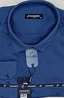 Рубашка мужская батальная Passero vd-0127 однотонная классическая Турция с длинным рукавом, нарядная синяя