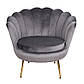 Напівкругле крісло ракушка Camellia 1 сіра з оксамитової тканини із золотими ніжками в кімнату, фото 4