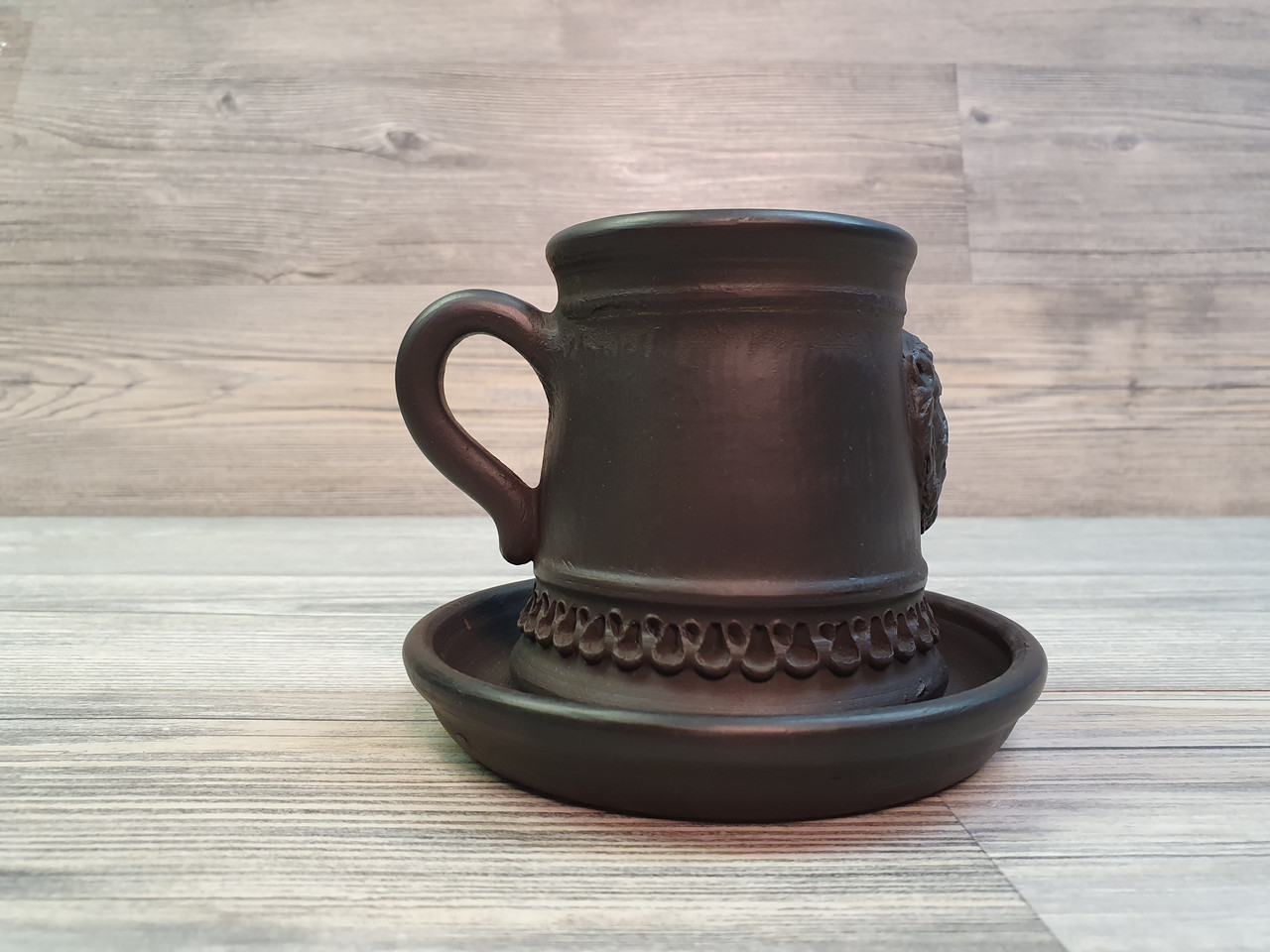 Чашка кавова з блюдцем (для кави) з чорної глини 0,15 л