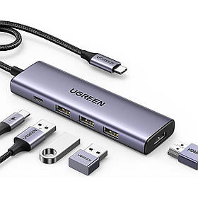 USB Hub UGREEN USB-C - HDMI+3*USB 3.0 A+PD - Перетворювач, 5-в-1, 4K HDMI, 100W PD