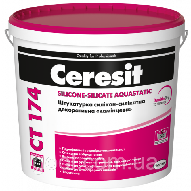 Ceresit CT 174 Silicone-Silicate Aquastatic штукатурка силікон-силікатна баранець 1,5 мм відро 25 кг