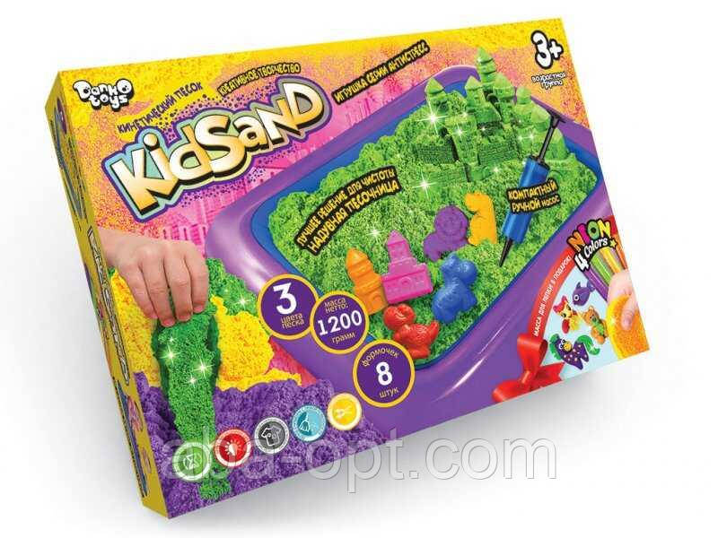 Гра Кінетичний пісок "KidSand" 1200г + пісочниця KS-02-02 U (5) "Danko Toys", 8 формочок, фото 1