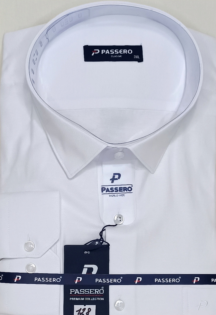 Батальна чоловіча біла сорочка Passero vd-0128 однотонна класична Туреччина з довгим рукавом, ошатна 3XL