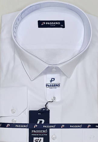 Батальна чоловіча біла сорочка Passero vd-0128 однотонна класична Туреччина з довгим рукавом, ошатна 3XL, фото 1