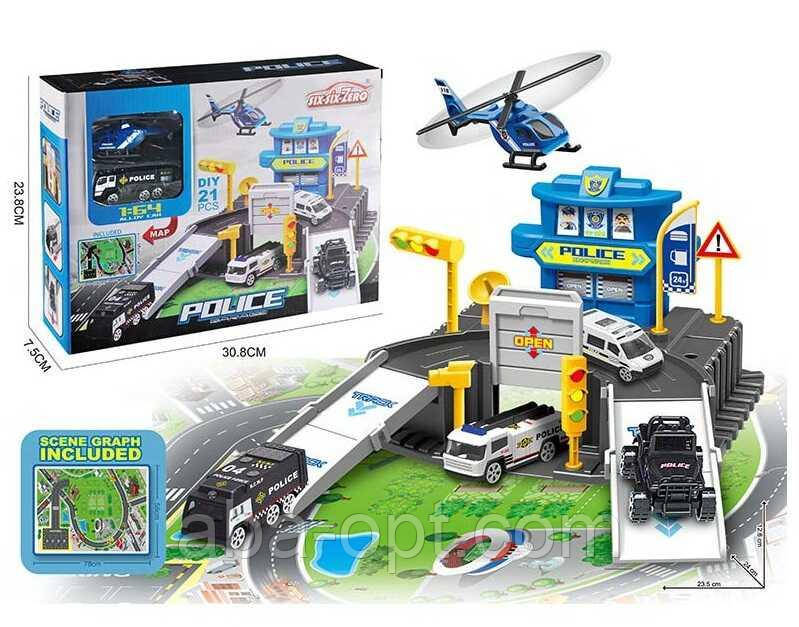 Парковка 660 S-05 (48/2) "Поліція", 21 елемент, ігрове поле, машинка, гелікоптер, у коробці, фото 1