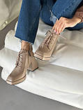 Жіночі ботильйони на шнурівці на платформі та підборах демісезонні, фото 7