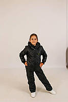 Утепленный зимний детский лыжный прогулочный костюм на синтепоне: куртка на флисе и штаны на подтяжках