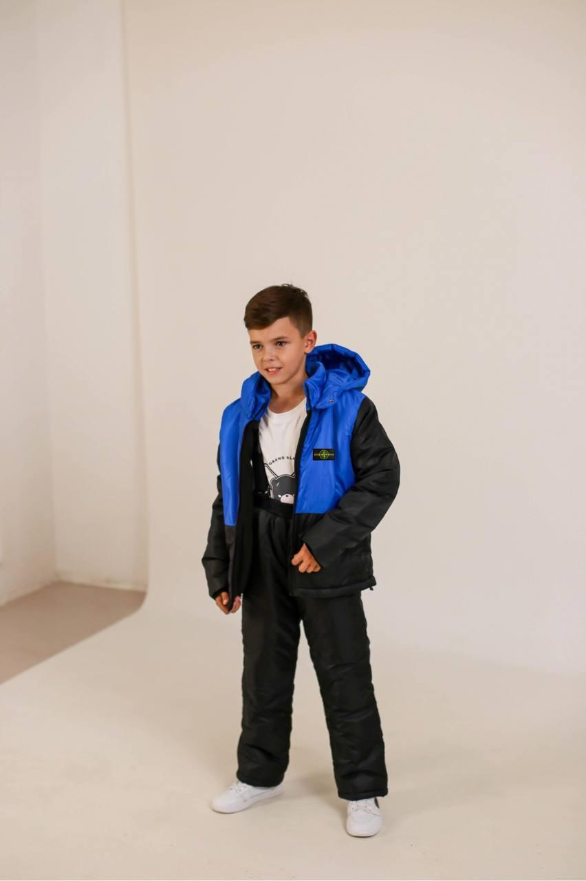 Утеплений зимовий дитячий лижний прогулянковий костюм на синтепоні: куртка на флісі і штани на підтяжках