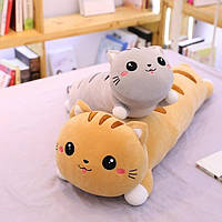 М'яка іграшка у формі милого котика, подушка обіймашка довгий кіт-антистрес Kit Big eyes 110 см сірий