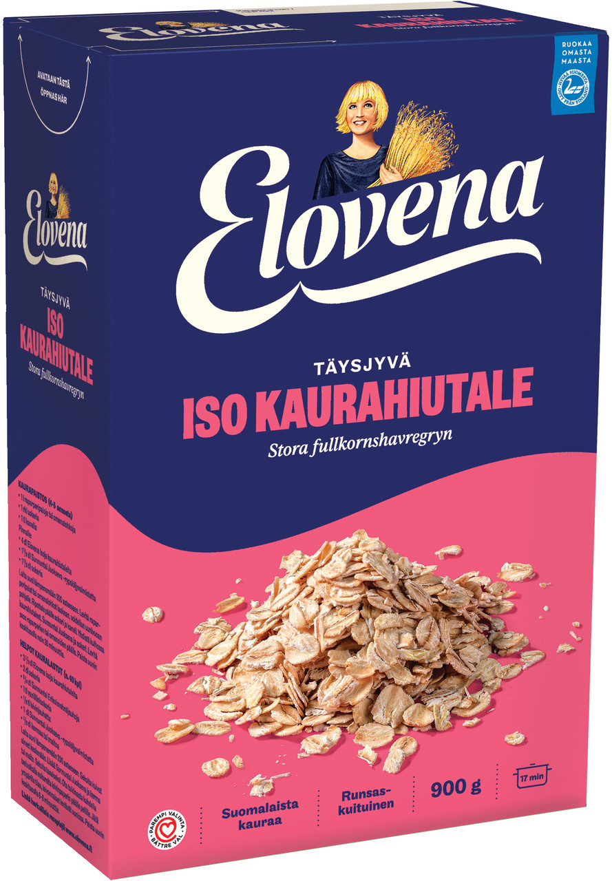 Упаковка Великі вівсяні пластівці Фінський Геркулес ELOVENA 900 г, (10 шт/ящ), фото 1