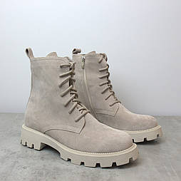 Кавові замшеві черевики зимове демісезонне жіноче взуття великих розмірів COSMO Shoes New Kate II Vel BS