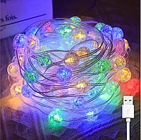 Світлодіодна гірлянда "Кришталеві кульки", 5м, 50 LED, на батарейках + USB, 8 режимів, IP44