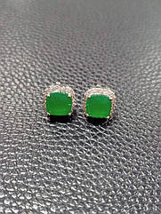 Серьгі-пусети - Квадратний діамант, Зелений