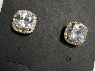 Серьгі-пусети - Квадратний діамант, Золотистий