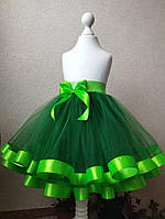 Пышная фатиновая юбка с лентой цвет зелёный салатовая лента