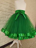 Фатиновая юбка цвет зеленый с атласной лентой