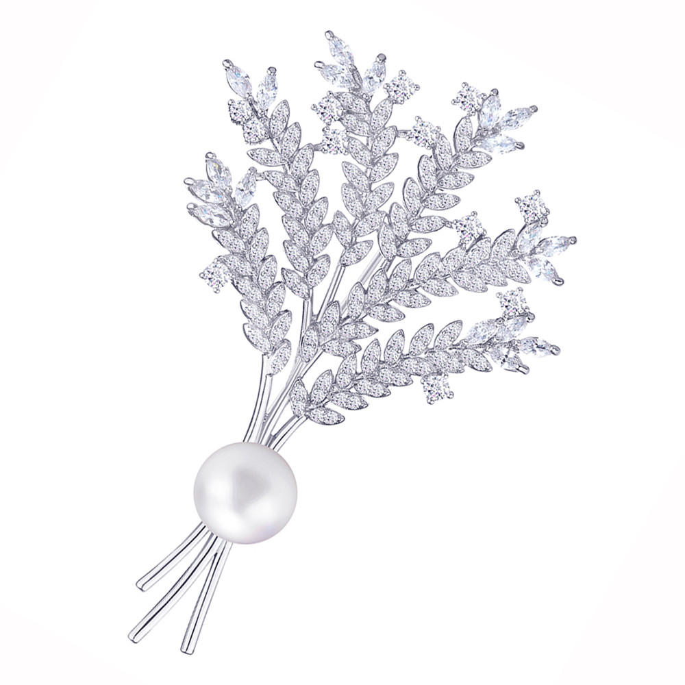 Елітна брошка — Гілка з перлами, Сріблястий