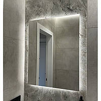Прямоугольное зеркало с «фронтальной» LED подсветкой 60*80 см в ванную комнату, гостинную, спальню
