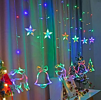 Гірлянда світлодіодна штора Різдвяна RGB (ялинка, олень, дзвіночок) 138 led, 2.5м ширина, мульти колір