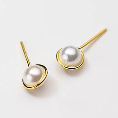 Сережки-цвяшки — Оплетені перли, Золотистий