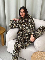 Женская теплая махровая пижама-тройка с носками принт размеры 42-54