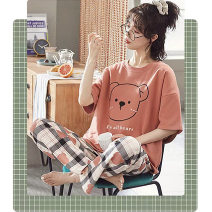 Жіноча піжама в клітинку Ведмедики CHASE коричневий XL