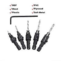 Набір із 5 шестигранних сверл із зенковкою по дереву