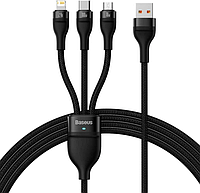 Кабель Baseus Flash Series One-for-three Fast Charging Data Cable USB to Lightning+Type-C+MicroUSB 100W 1.2m