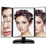 Потрійне дзеркало ЧОРНЕ з віконницями Led miror, Дзеркало косметичне з підсвічуванням, фото 4