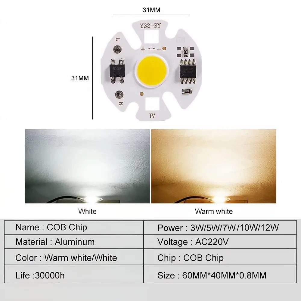 LEd 7w cob Smart IC 220 V 6000 K Круглий світлодіод 7w COB