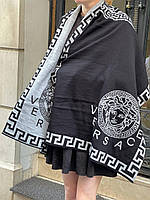Шарф теплый двухсторонний черный серый кашемировый женский 170*65 Versace Версаче Палантин Хустка Платок