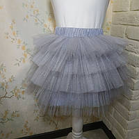 Многоярусная юбка из фатина для девочки светло-серая