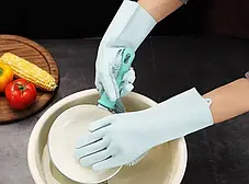 Рукавички для миття Super Gloves у коробці, Багатофункціональні силіконові рукавички для прибирання, фото 3