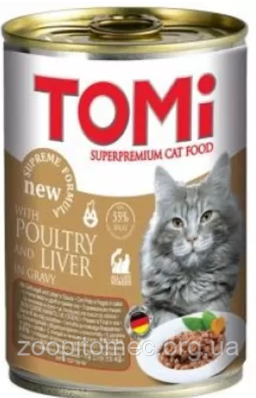 Tomi (ТОМІ) консерва для котів суперпреміум Птах Печінка, 400 г, фото 1