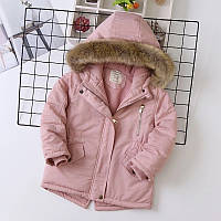 Детская тёплая зимняя куртка парка. Розовая курточка с мехом для девочки на зиму