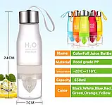 Пляшка ЗЕЛЕНА H2O Water Bottle 650 мл, Пляшка-соковижималка для води і напоїв, фото 5