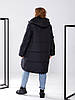Тепла зимова жіноча подовжена до колін дута стьобана куртка з капюшоном, норма та батал великі розміри, фото 7