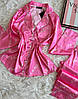 Жіноча сатинова піжама Victoria's Secret S-M рожева з принтом надписи, фото 3
