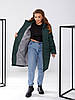 Тепла зимова жіноча подовжена до колін дута стьобана куртка з капюшоном, норма та батал великі розміри, фото 8