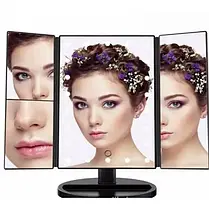 Потрійне дзеркало ЧОРНЕ з віконницями Led miror, Дзеркало косметичне з підсвічуванням, фото 5