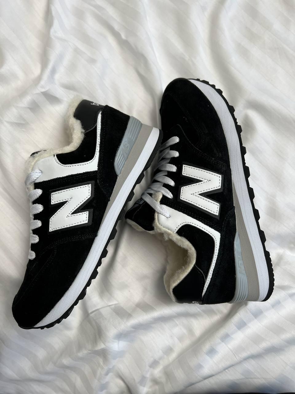 Кросівки чоловічі чорні зимові New Balance 574 Black White Winter Fur (14018)