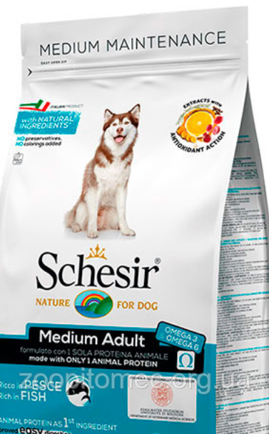 Сухий корм для собак середніх порід Schesir (Шезир) Dog Medium Adult Fish риба, 12 кг, фото 1