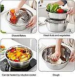 Кухонний набір терка, сито, ємність Stainless steel multifunctional basin, Овочерізка з друшляком, фото 7