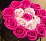 Подарунковий РОЖЕВИЙ набір мила з троянд у капелюшній коробці, Мильні квіти, фото 4