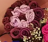 Подарунковий ФІОЛЕТОВИЙ набір мила з троянд у капелюшній коробці, Мильні квіти, фото 3