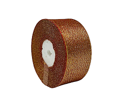 Парчова стрічка з золотою ниткою, ширина 4 см, колір-червоний, метр, Червоний