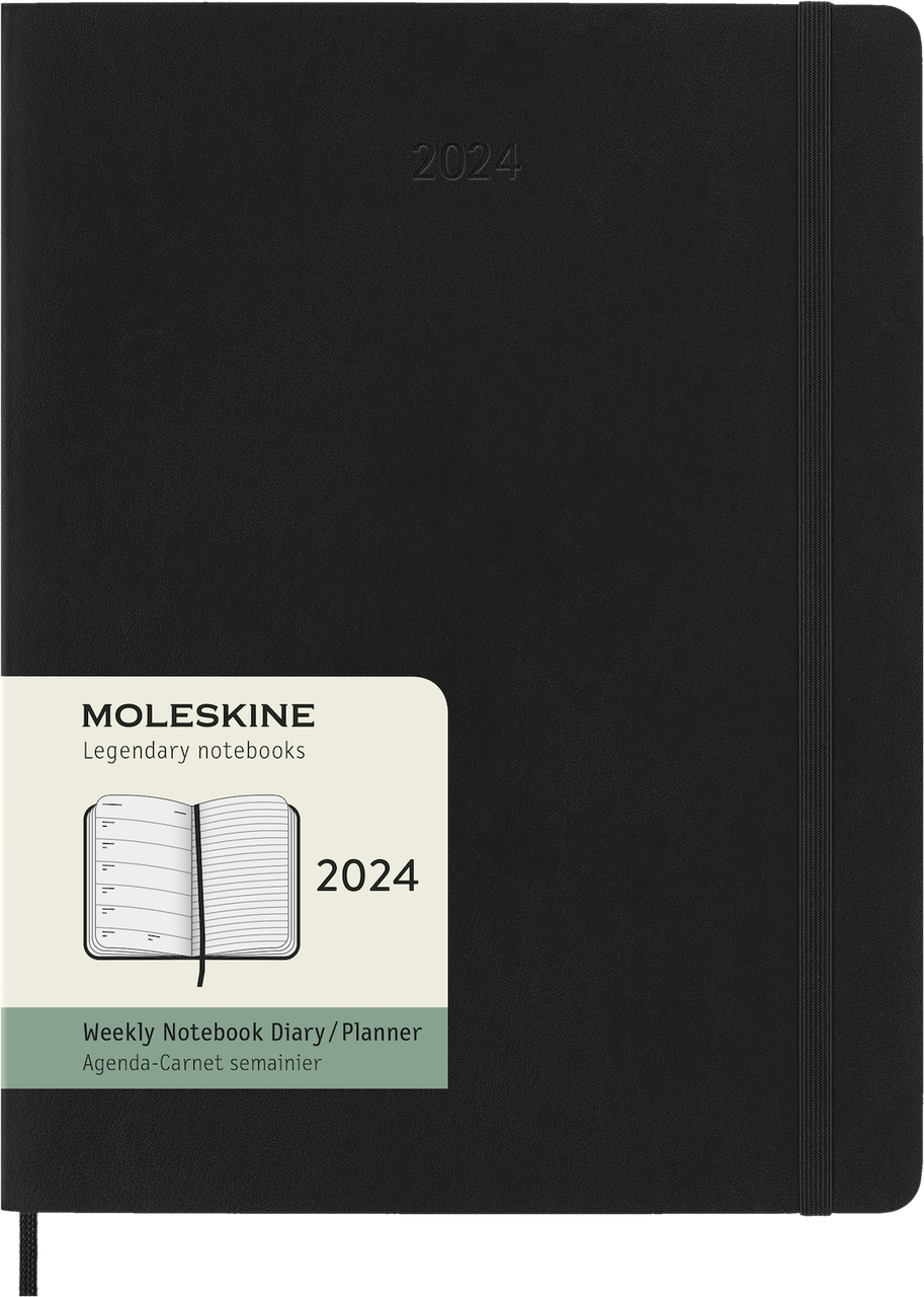 Щотижневик Moleskine 2024 великий 19х25 см чорний м'яка обкладинка (8056598856781)