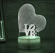 3D світильник серце LOVE, 3д нічник, Настільний світильник-нічник, 3д нічник, фото 6
